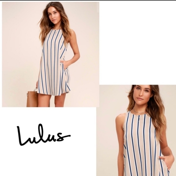 Lulu's Broad Horizons Beige Striped Shift Dress - Picture 3 of 8